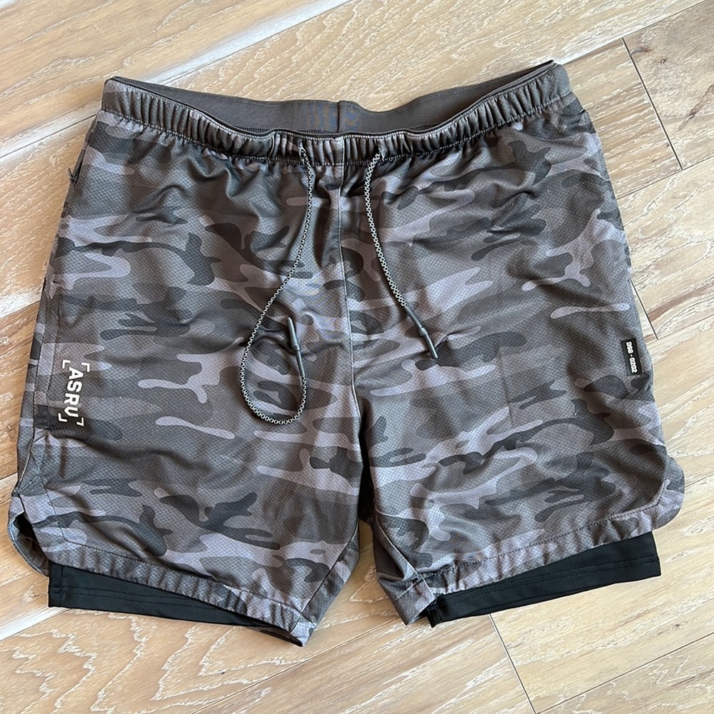 ASRV Camo Athletic Shorts - Gray and Black